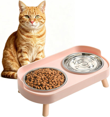 Loejan Elevated Cat Bowls Set - Raised Cat Food and Water Bowl Set with Non Slip Stand - Pet Feeding Station with 2 Stainless Steel Bowls with Splash Proof Guard12
