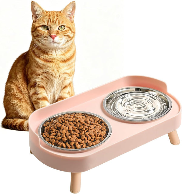 Loejan Elevated Cat Bowls Set - Raised Cat Food and Water Bowl Set with Non Slip Stand - Pet Feeding Station with 2 Stainless Steel Bowls with Splash Proof Guard12