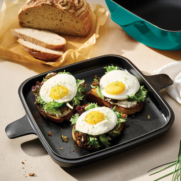 Cultura 2-In-1 Enameled Cast Iron 6.5-Qt Dutch Oven and Griddle | Oven Safe Pot with Reversible Lid Griddle and Trivet - Great for Braising, Roasting and Bread Baking - Teal Green9