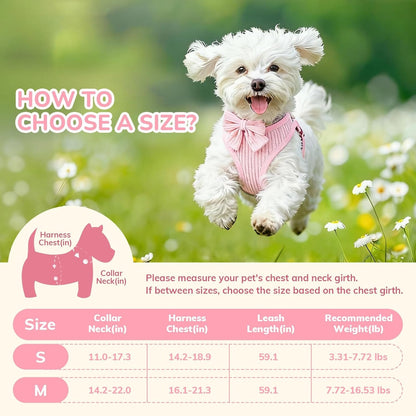 Small Dog Collar Harness and Leash Set, Dog Harness No Pull with Bowtie, Breathable Cotton Adjustable Pet Puppy Harness, Easy Walk Dog Harness, S(14–18.9")2