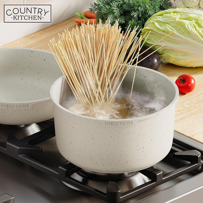 Cookware Set with Removable Handle, Oven & RV Safe Pots and Pans Set, Cream, Original8