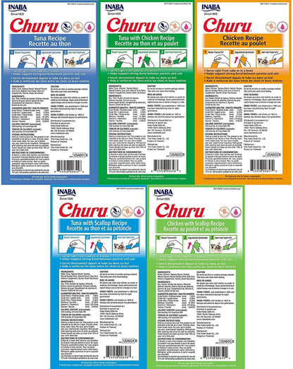 INABA Churu Lickable Creamy Purée Cat Treats 5 Flavor Variety Pack of 20 Tubes2