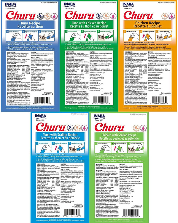 INABA Churu Lickable Creamy Purée Cat Treats 5 Flavor Variety Pack of 20 Tubes2