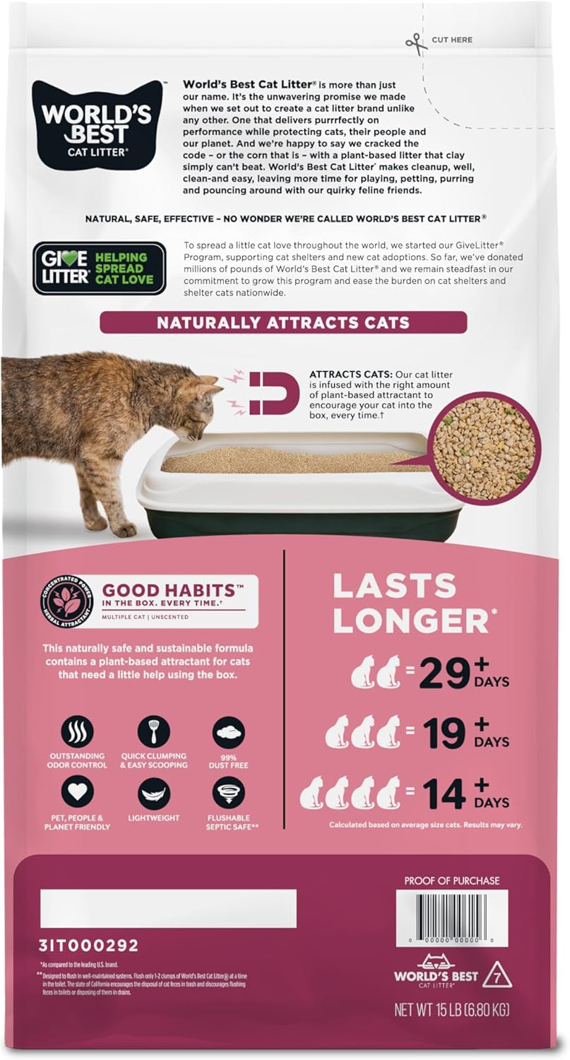 worlds-best-cat-litter-good-habits-cat-attract-litter-unscented-15-lb-attracts-cats-and-kittens-with-plant-based-attractant-natural-corn-litter-quick-clumping-flushable-99-dust-free-formula