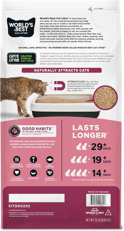 World'S Best Cat Litter, Good Habits Cat Attract Litter, Unscented, 15 Lb | Attracts Cats and Kittens with Plant-Based Attractant; Natural Corn Litter, Quick Clumping, Flushable, 99% Dust Free Formula2
