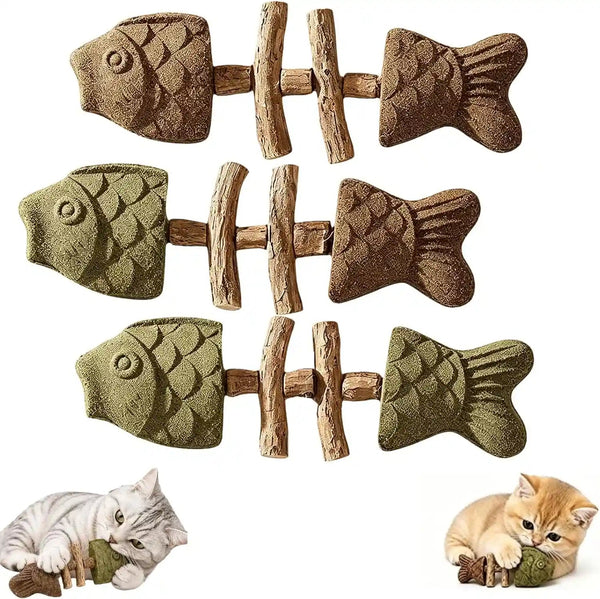 3Pcs Catnip and Silvervine Chew, Fishbone Cat Dental Chew Toy, Cat Chew Stick for Teething, Boredom Relief & Daily1