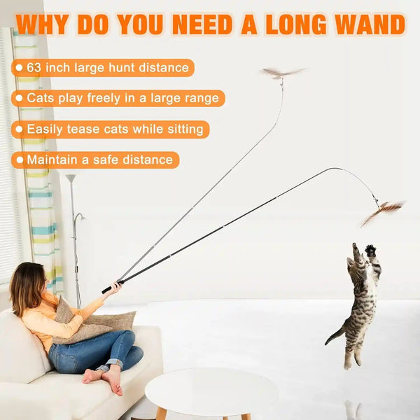 JXFUKAL 2025 Latest Cat Toys, 2 in 1 Spring Cat Wand Toy with 2PCS Ultra-Long Cat Teaser, 4PCS Spring Steel Wire & 5PCS Feather Refills for Kitty Kitten Indoor Cats Accessories3