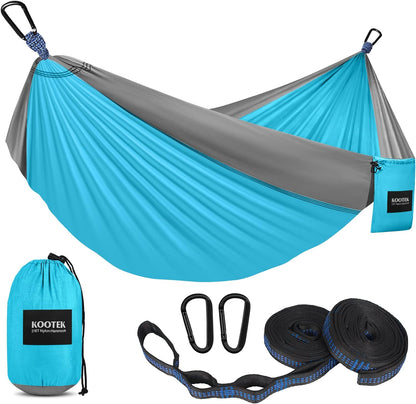 Camping Hammock 400Lbs Capacity Outdoor Camping Essentials, Single | Outside&Indoors, Tree-Friendly Straps, Attached Carry Bag, 210T Parachute Nylon, D-Shaped Carabiners, Lightweight, Hand Wash1