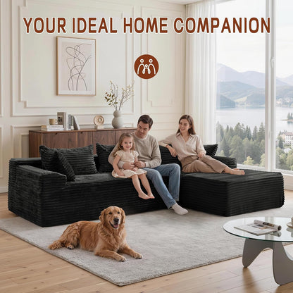 110" Boneless Modular Sectional Sofa with Chaise, L-Shaped Comfy Corduroy Fluffy Couch with Deep Seat and Side Pockets, Flexible Module Combination for Living Room, No Assembly, Side Pockets5