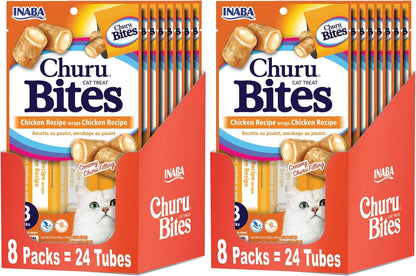 INABA Churu Bites for Cats, Soft/Chewy Baked Chicken Wrapped Churu Filled Cat Treats with Vitamin E, 0.35 Ounces per Tube, 24 Tubes Total (3 Tubes per Pack), Chicken Recipe11