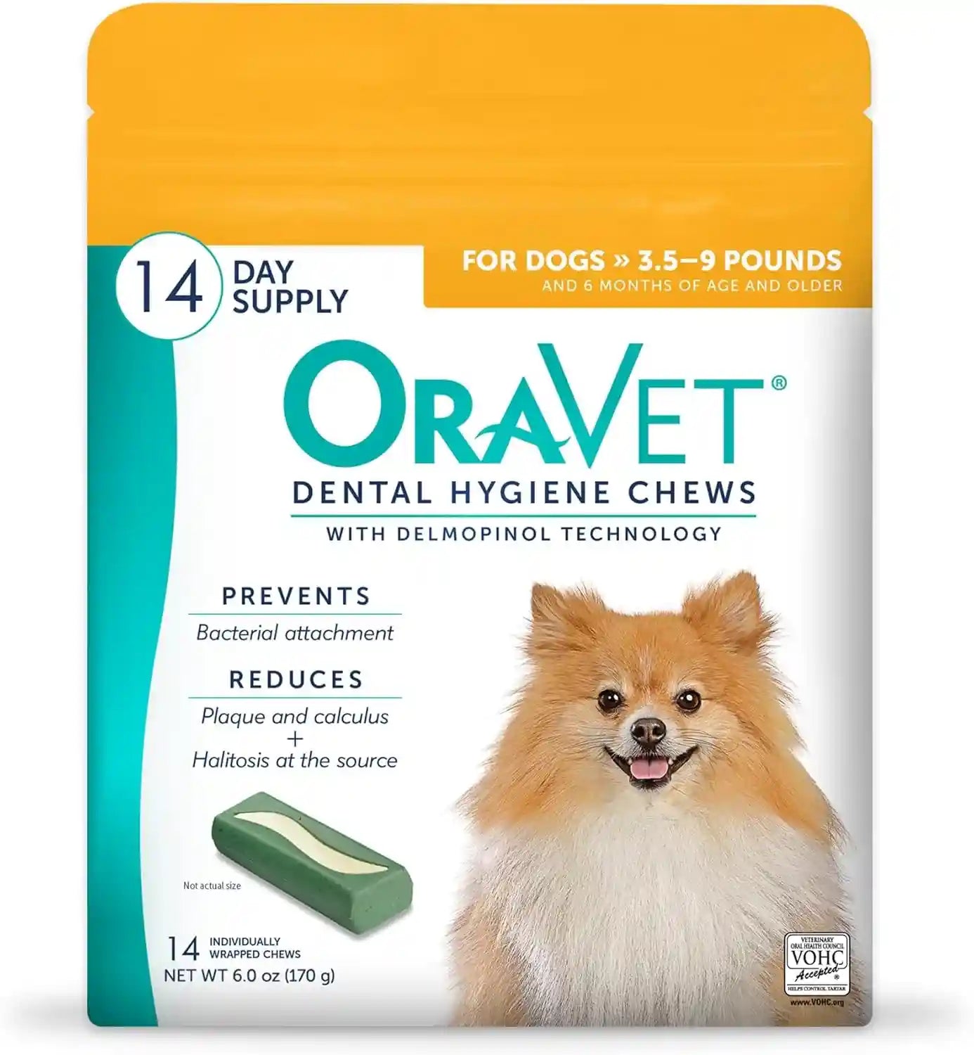 oravet-dental-chews-for-dogs-oral-care-and-hygiene-chews-extra-small-dogs-3-5-9-lbs-yellow-pouch-30-count-vohc-accepted-dual-action-chew-reduces-plaque-tartar-freshens-breath-barrier-vet-recommended-yellow-30-pack