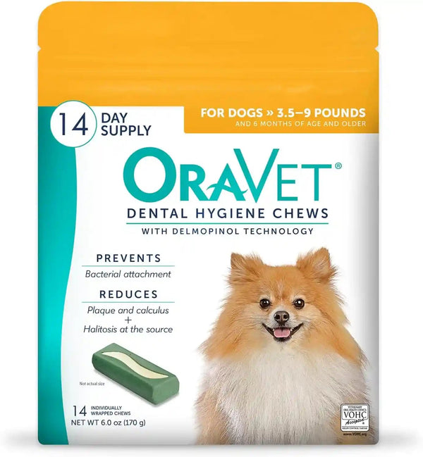 Oravet Dental Chews for Dogs, Oral Care and Hygiene Chews (Extra Small Dogs, 3.5-9 Lbs.) Yellow Pouch, 30 Count | Vohc-Accepted Dual-Action Chew Reduces Plaque & Tartar, Freshens Breath Barrier Vet-Recommended Yellow 30 Pack10
