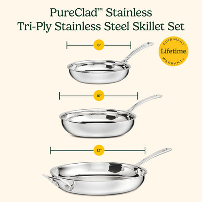 3 Piece Pureclad, Triple-Ply Stainless Steel Skillet Set, PCST22-810129