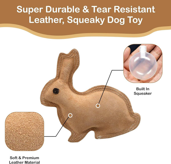SPOT Dura-Fused Leather Rabbit Dog Toy – Durable Real Leather & Jute Chew Toy with Squeaker, Double-Stitched for Moderate Chewers, Small & Medium Dogs, 7.5In4