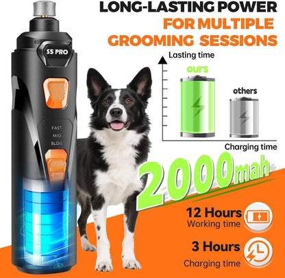Whisper Quiet Dog Nail Grinder Safe & Stress-Free for Sensitive Dogs Cats | 4 LED Lights,3 Grinding Bits, 3-Speed, Pet Nail Trimmers, Rechargeable Painless Grooming Kit for All Breeds & Sizes8