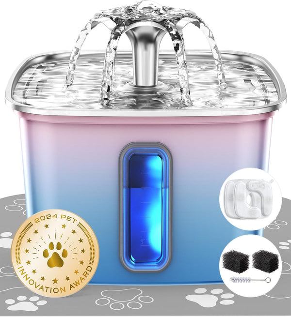 Veken Innovation Award Winner Stainless Steel Cat Water Fountain, 108Oz | Automatic Pet Fountain Dog Water Dispenser with 3 Replacement Filters & Silicone Mat, Gifts for Cats, Dogs (Silver)15