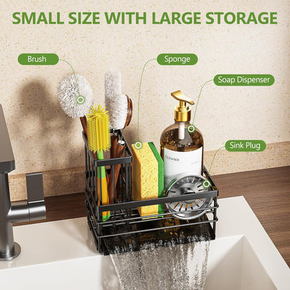 Sink Caddy Sponge Holder for Kitchen with Brush Holder and Stainless Steel Self Drain Tray, Rustproof Kitchen Sink Organizer for Sponge, Soap Dispenser Storage Accessories5