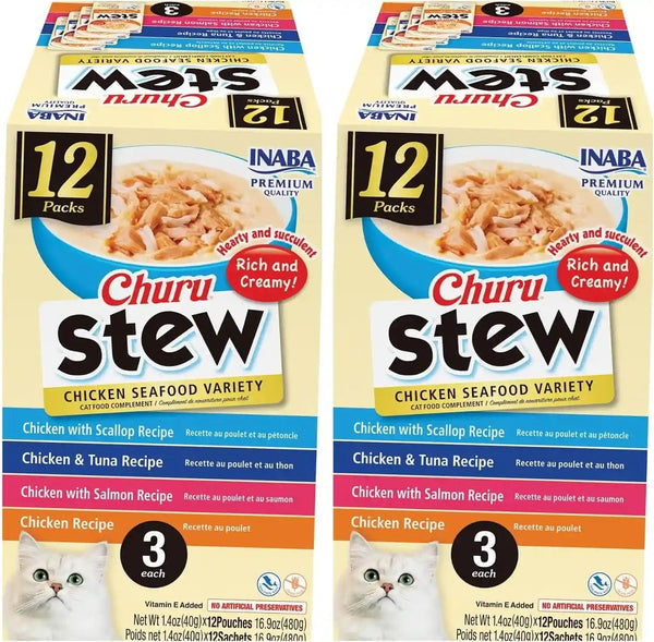 INABA Churu Stew for Cats, Creamy Purée Side Dish Pouch, 1.05 Oz Pouches, 15 Pouches Total, Chicken Variety16