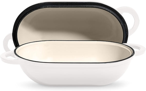 Signature Enameled Cast Iron Sourdough Bread Oven | Non-Stick with Tight Fitting Lid for Perfect Baking and Bread Making | 2QT Oval Oven with Lid [White]1