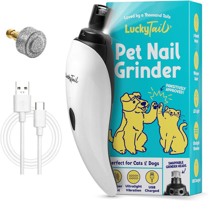 Luckytail Pet Nail Grinder for Dogs and Cats - Super Quiet and Low Vibration Electric Dog Nail Grinder with 2 LED Lights - USB Rechargeable and Cordless - 2 Speeds - Small to Large Pets1