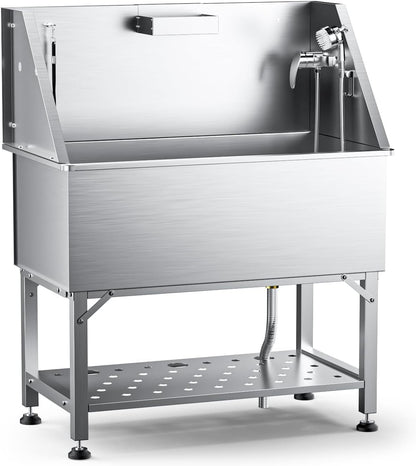 38" Stainless Steel Dog Washing Station Professional Dog Bath(38In) | Seamless Soaking Tub,Non-Slip & Leak-Proof,Bottom Storage Shelf & Hair Catcher,Pet Grooming for Small & Medium Dogs1