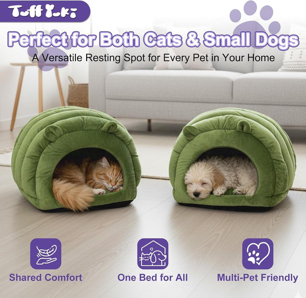 Cat Cave Bed, Orthopedic Memory Foam anti Anxiety Cat Bed for Indoor Cats, Cozy Plush Caterpillar Tunnel Cat Bed, Non Slip Pet Bed Fits Cats up to 15 Lbs, Green5