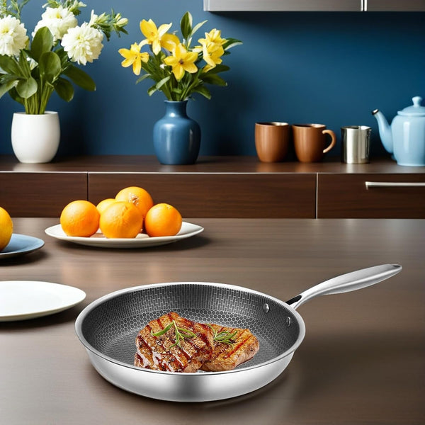 Stainless Steel Honeycomb Wok Pan 17.40 X 10.23 X 1.96 in Stir-Fry Skillet for Gas Stoves Induction Cookers Frying Steaming and Everyday Kitchen Cooking5