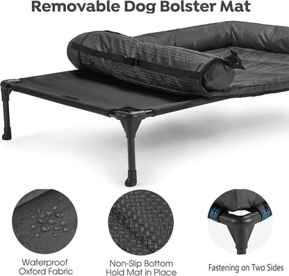 Veehoo Outdoor Elevated Dog Bed with Waterproof Bolster Cushion, Cooling | Raised Dog Bed with Removable & Washable Mat Topper, Breathable Mesh, Dog Couch Cot for Indoor Outdoor, 42", Large, Black4