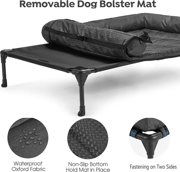 Veehoo Outdoor Elevated Dog Bed with Waterproof Bolster Cushion, Cooling | Raised Dog Bed with Removable & Washable Mat Topper, Breathable Mesh, Dog Couch Cot for Indoor Outdoor, 42", Large, Black4