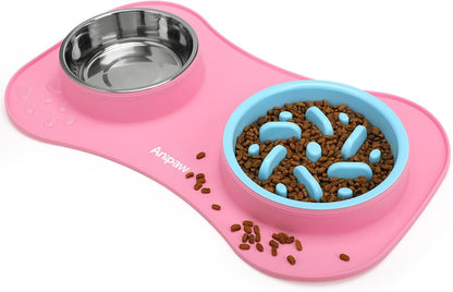 Anipaw Slow Feeder Dog Bowls 3 in 1 Stainless Steel Food and Water Bowls with Non-Spill and Skid Silicone Mat to Slow down Eating for Large Medium Small Breed Size Dogs and Cats | Durable, Non-Spill & Non-Skid with Silicone Mat Design, Slow down Eating, Suitable for Small Medium Large Dogs and Cats11