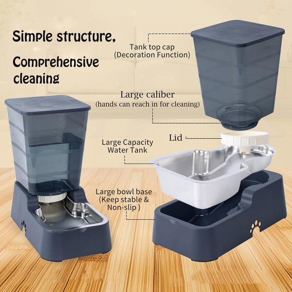 Meikuler Automatic Dog Cat Water Dispenser Large Capacity 5Lfor Cats and Medium and Large-Sized Dogs with Stainless Steel Bowl (Black, 5L)2