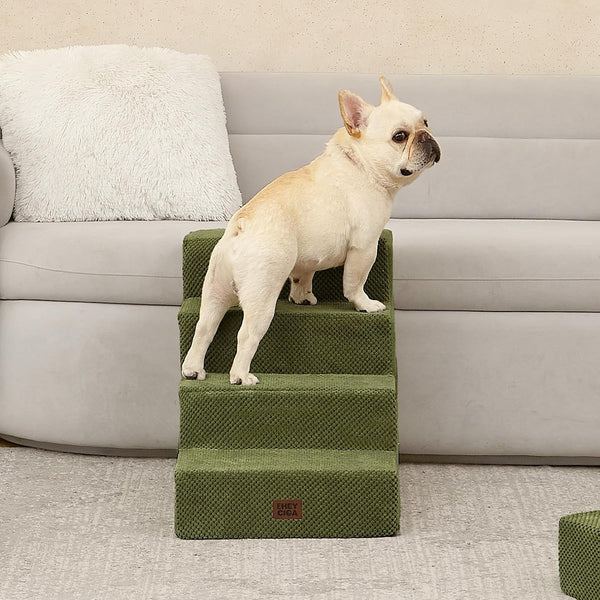 EHEYCIGA Dog Stairs for Bed 18" H, Dog 4-Steps for High Bed, Olive Green | Pet Steps for Small Dogs and Cats, Non-Slip Balanced Pet Ramp Indoor4