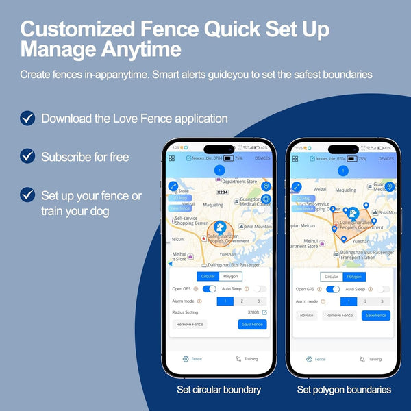 GPS Wireless Dog Collar Fence System with Free App, Smart Portable Electric Dog Fence 64-3280Ft, Waterproof, Rechargeable for Medium Large Dogs Outdoor Use5