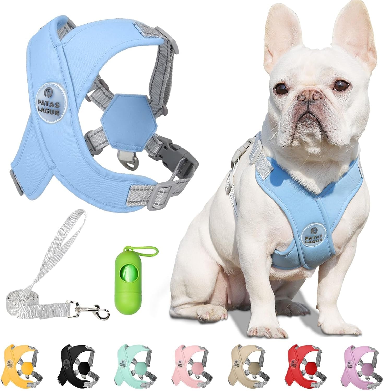 patas-lague-dog-harness-with-leash-set-adjustable-soft-padded-step-in-dog-vest-no-choke-no-pull-reflective-for-small-medium-pets-with-poop-bags-and-dispenser-solid-and-no-chew-pink-m