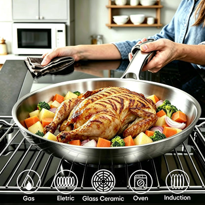 12 Inch Stainless Steel Frying Pan, Large Skillet,Induction Pan | Rivetless & Non-Toxic, Fast & Even Heating, Oven & Dishwasher Safe, Metal Utensil Safe, Perfect for Cooking for Family3