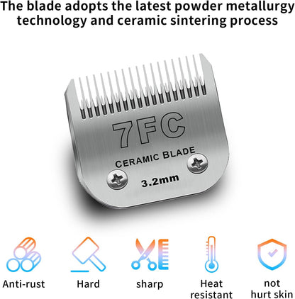 7FC Dog Grooming Ceramic Blades,Compatible with Andis,Oster A5,Wahl KM10 | Size 7FC Detachable Ceramic Blade 1/8-Inch 3.2MM Cut Length,3 Pack2