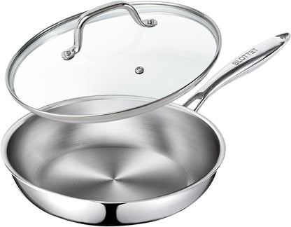 11.5 Inch Tri-Ply Stainless Steel Frying Pan with Lid,Whole-Clad No Coatings Skillet with Stay-Cool Handle for Cooking,Dishwasher and Oven Safe,Induction Pans1