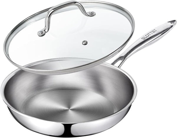 11.5 Inch Tri-Ply Stainless Steel Frying Pan with Lid,Whole-Clad No Coatings Skillet with Stay-Cool Handle for Cooking,Dishwasher and Oven Safe,Induction Pans1