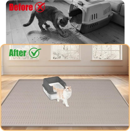 Silicone Cat Litter Mat 47" X 35" Cat Mat for Litter Box, Khaki | Extra Large Cat Litter Trapping Mat for Floor, Waterproof, Non-Slip Kitty Litter Box Mat with Raised Edge, Easy to Clean4