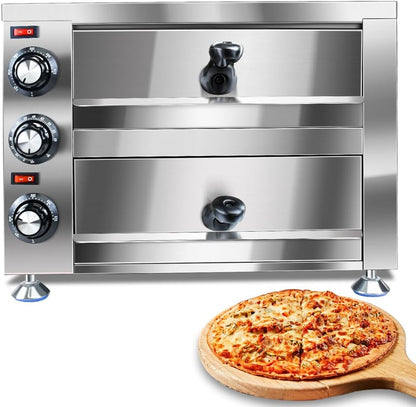 YOOKTEN Electric Countertop Pizza Oven Indoor Commercial Pizza Maker Machine for Home Stainless Steel 2-Tier Pizazz Pizza Oven,1100W, Silver1