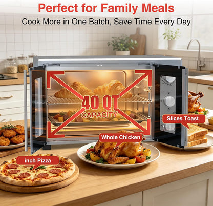 40.1QT XL French Door Countertop Oven, 1600W Extra Large Toaster Oven with 3 Intuitive Knobs, Infared Even Heating for 12" Pizza & Whole Chicken, Easy to Use, Stainless Steel (Silver)2