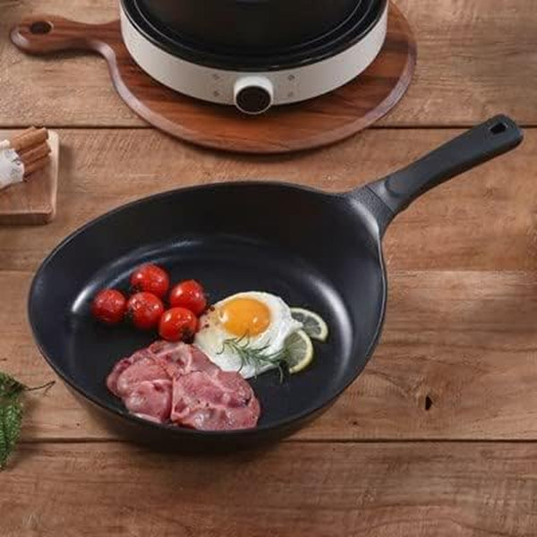Vulcan Kitchen Nonstick 8-Inch All Black Profeesional Frying Wok Pan, Induction Compatible Cookware, Healthy Cooking Ceramic T-Coating Skillet, Flat Bottom Mini Stir Fry Pan, Made in Korea (20Cm)3
