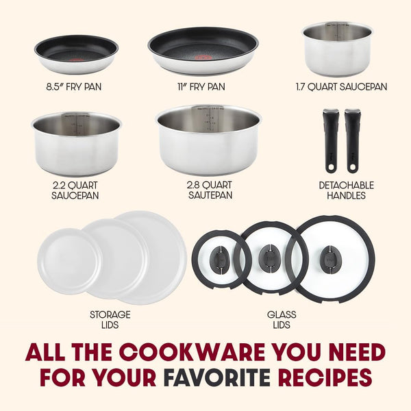 Ingenio Expertise Stainless Steel Pots and Pans Set, 13-Piece | Nonstick Coating, Oven Safe up to 500°F, Stackable Design Saves Space, Dishwasher Safe, Ideal for RV and Camping3