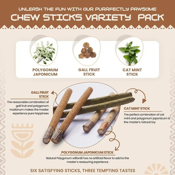 HUPA Cat Chew Sticks | Anxiety Relief & Digestive Support, Kitten Teething Chews, Cat Dental Chews | Natural Catnip Teething for Indoor Cats, Energetic Chew for All Ages & Breeds | 6 Sticks3