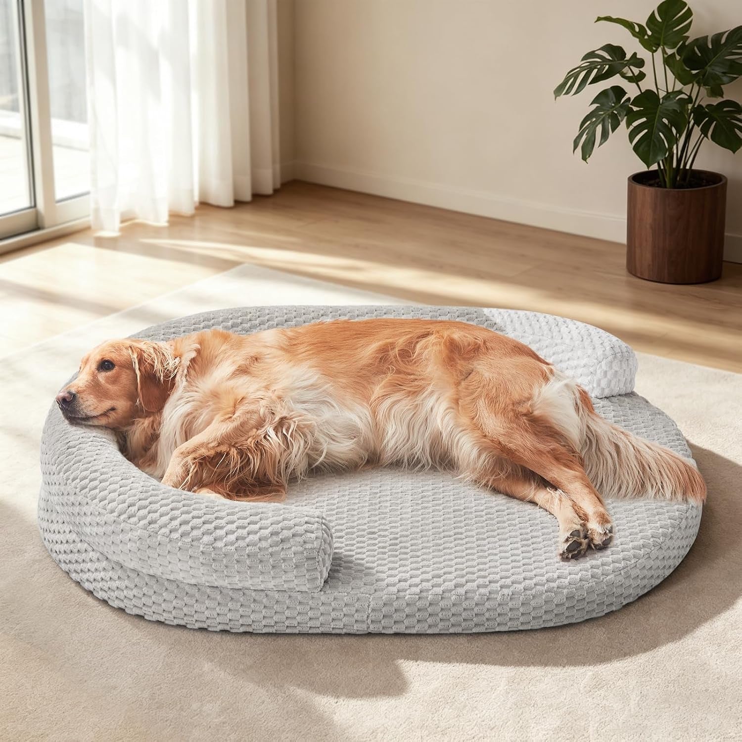 joejoy-xl-orthopedic-dog-beds-large-sized-dog-extra-large-washable-waterproof-oval-large-dog-bed-with-removable-cover-egg-crate-foam-pet-bed-with-bolster-non-skid-bottom-light-grey-42x31