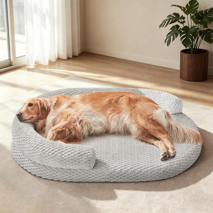 JOEJOY XL Orthopedic Dog Beds Large Sized Dog, Extra Large Washable Waterproof Oval Large Dog Bed with Removable Cover, Egg-Crate Foam Pet Bed with Bolster & Non-Skid Bottom, Light Grey, 42''X31''1