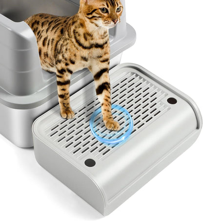 Large Cat Litter Box Step Mat, 16.5"X11.2" Cat Ramp Stairs, Cat Litter Catcher for Self-Cleaning Litter Box, Cats Pedal Step Stool Ideal for Kitten & Older Cats (Light Grey)12