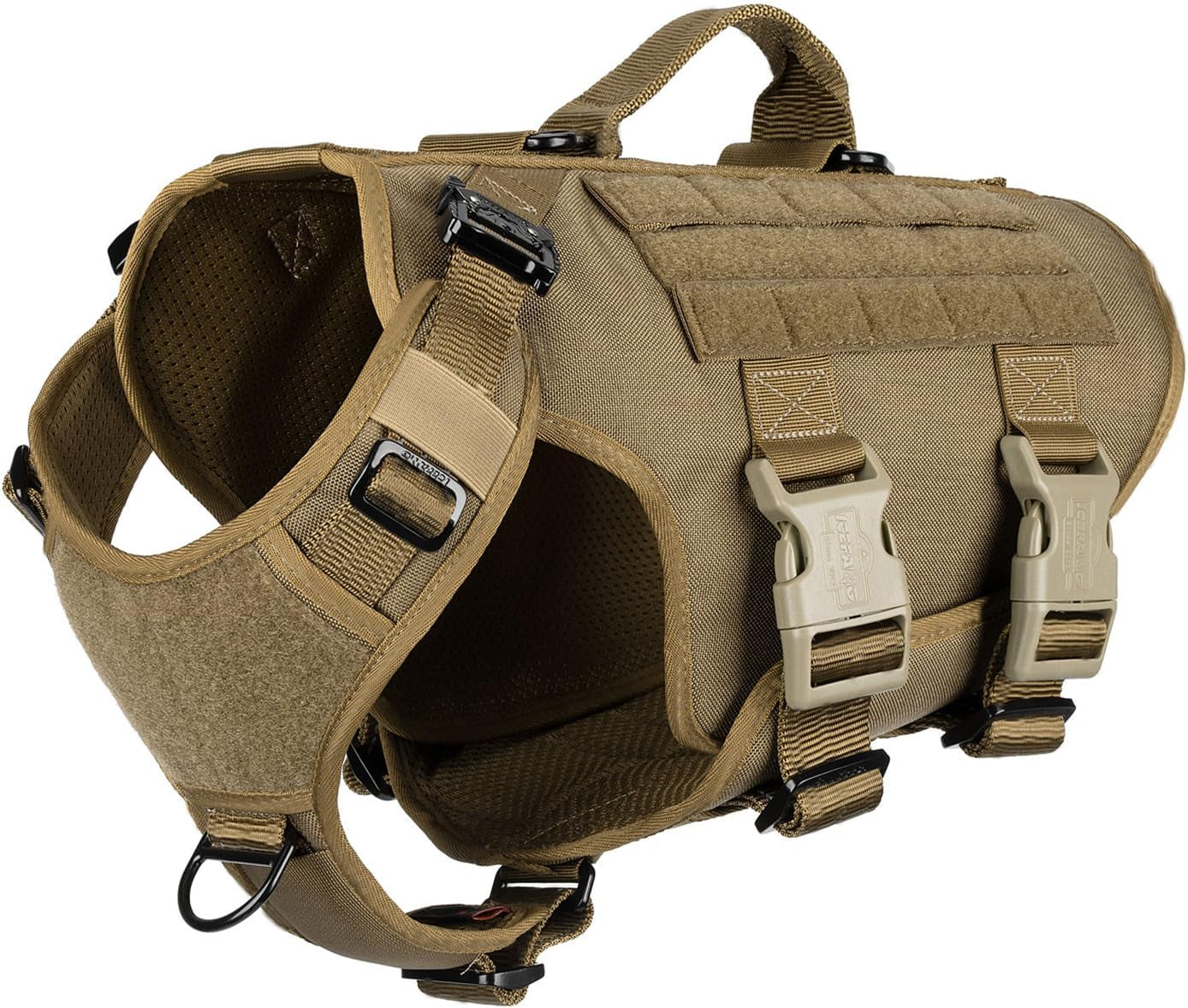 icefang-no-pull-tactical-dog-harness-for-large-dogs-adjustable-dog-vest-control-handle-molle-panel-front-hook-3-leash-clips-soft-padded-for-walking-training-pink-large