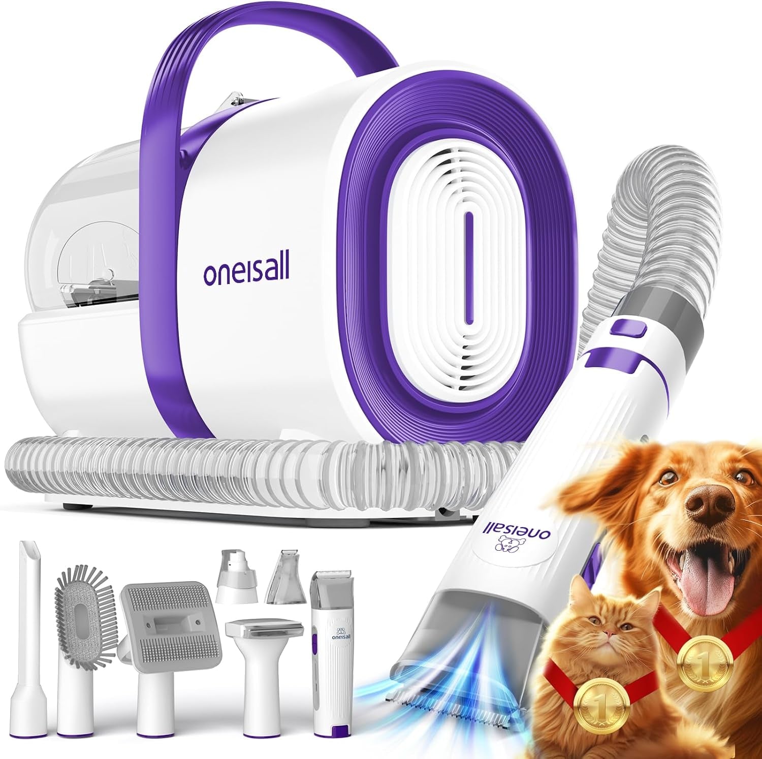 oneisall-dog-grooming-vacuum-pet-grooming-vacuum-with-clipper-nail-grinder-1-5l-dust-cup-dog-deshedding-brush-with-7-tools-for-shedding-pet-hair-home-cleaningblue