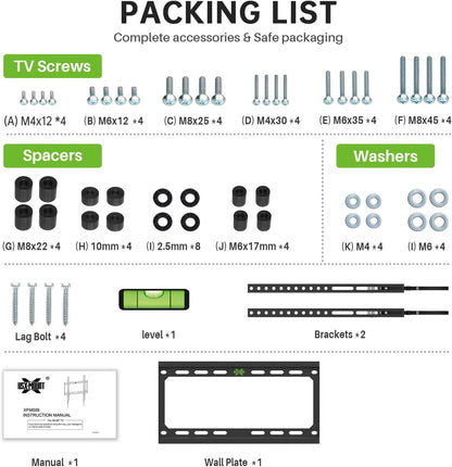 Fixed TV Wall Mount with Low Profile for Most 26-55 Inch LED, LCD and Flat Screen Tvs, TV Mount Bracket with VESA up to 400X400Mm and Weight Capacity 99Lbs,And Space Saving TV Bracket6